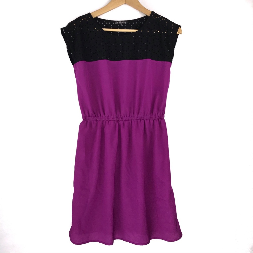 BeBop Black and Purple Eyelet Midi Dress